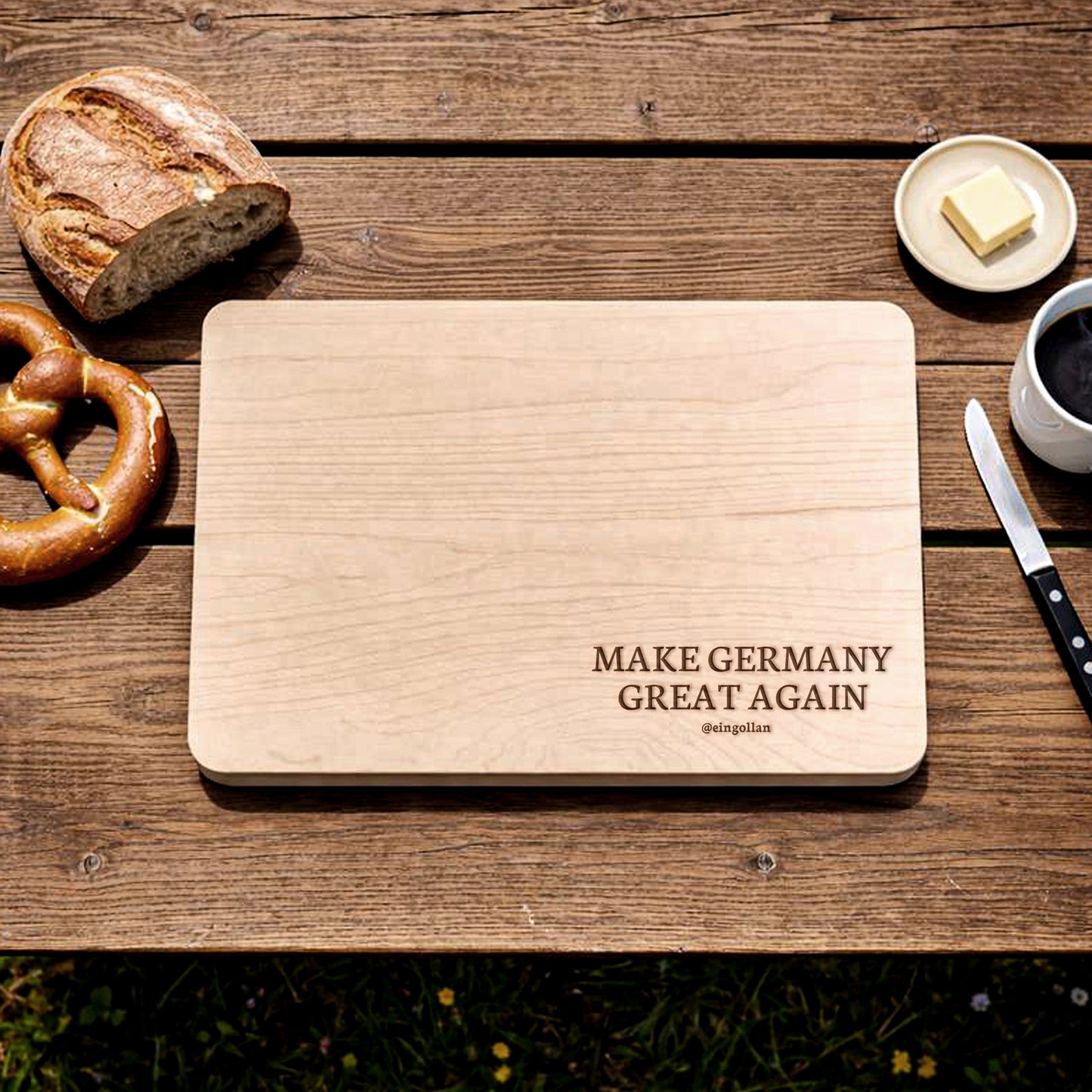 MGGA Eingollan Schneidebrett | Frühstücksbrettchen mit Gravur Küchenbrett Make Germany Great Again